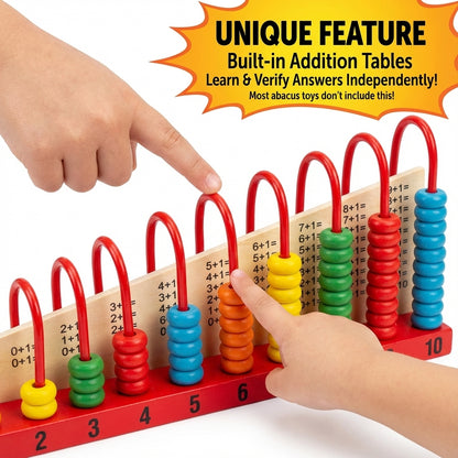 Wooden Counting Abacus with Addition Board | 1-10 Number Learning Toy | Builds Early Math & Fine Motor Skills | 3-6 Years | Montessori-Inspired, Non-Toxic Wood Toy for Joyful Learning