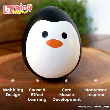BrainyTots Montessori Balancing Wobbler featuring a wobbling design that encourages cause-and-effect learning, core muscle development, tummy time play, and early motor skills for babies 0–12 months.