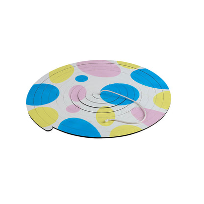Colorful side of the BrainyTots Dual-Sided Spiral Hanging Mobile featuring soft pastel patterns designed to stimulate visual development, curiosity, and sensory exploration. This Montessori-inspired natural wooden baby mobile supports visual tracking, focus, and concentration for babies aged 3–12 months.