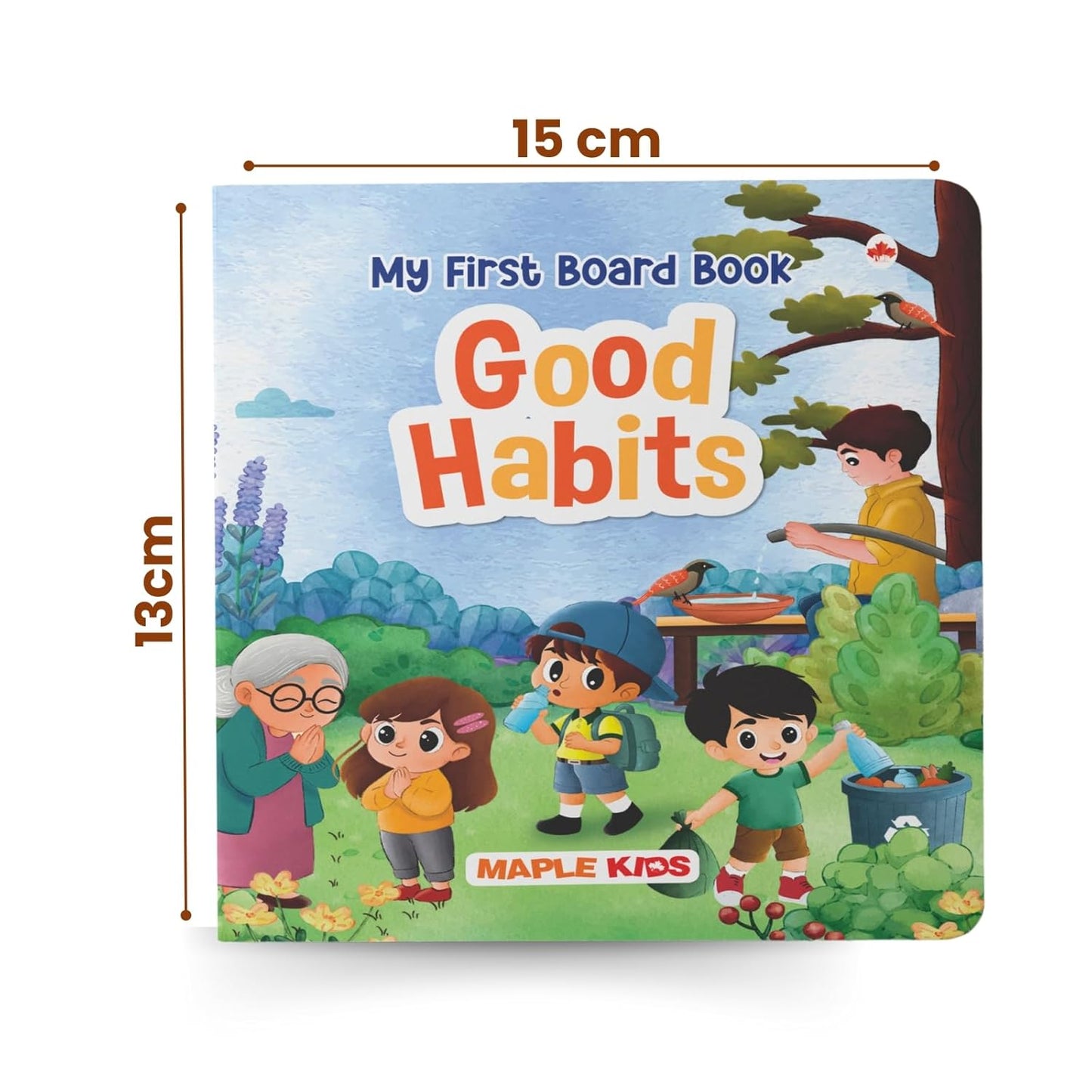 BrainyTots Good Habits Board Book measuring 15 × 13 cm, perfectly sized for little hands to explore while learning healthy daily routines, good manners, and positive behaviour for toddlers aged 1–4 years.