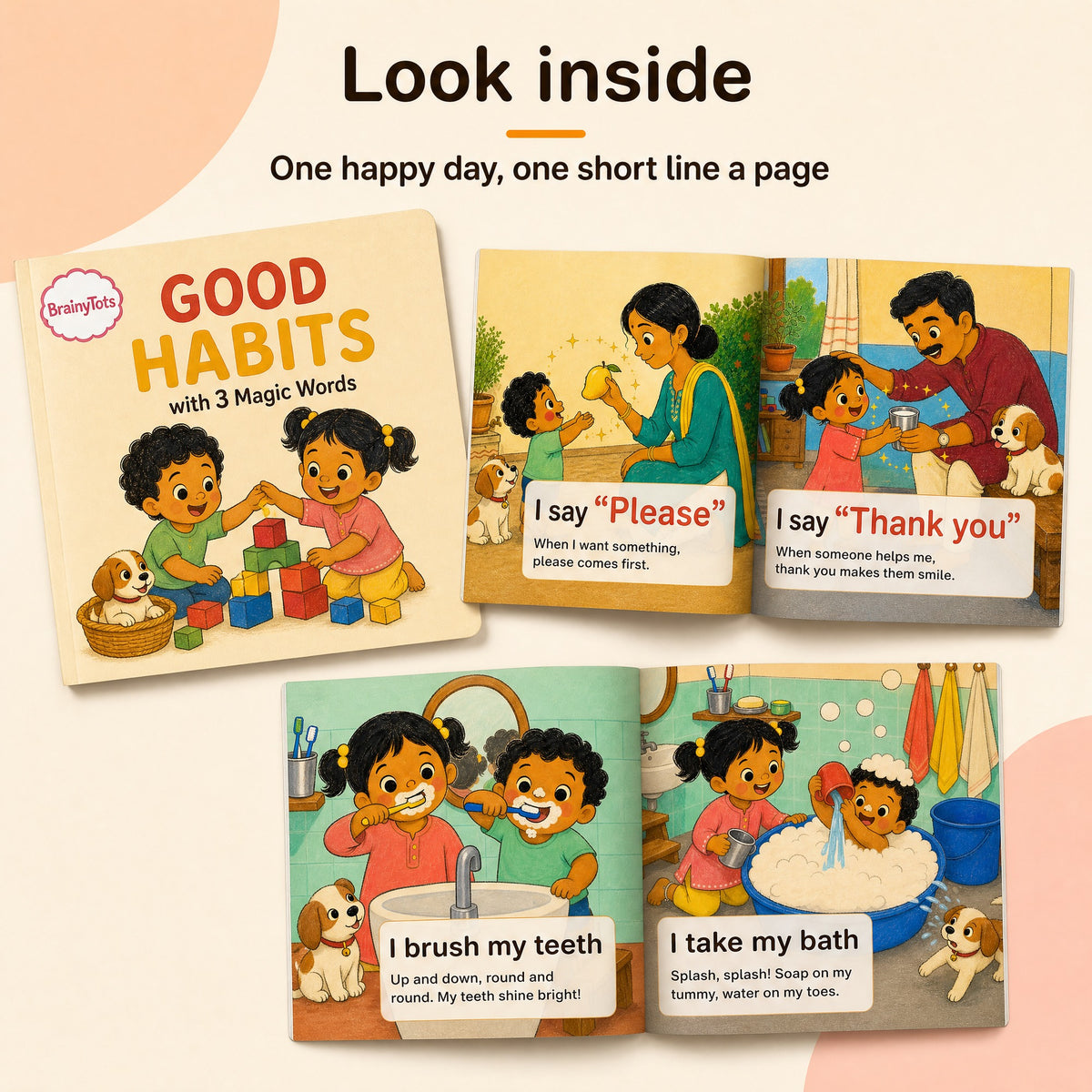 Good Habits with 3 Magic Words paperback for kids 3–6 years: look inside