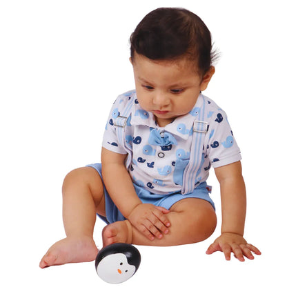 Baby independently exploring the BrainyTots Montessori Balancing Wobbler, encouraging sensory discovery, cause-and-effect learning, and early motor skill development for babies 0–12 months.