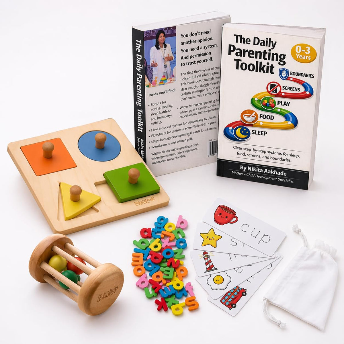 BrainyTots Montessori developmental toy kit with purposeful learning toys for babies, toddlers, and preschoolers.
