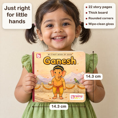 My First Book of Gods: Ganesh – The Wisest Little One, board book for kids 1–5 years: size in a child's hands