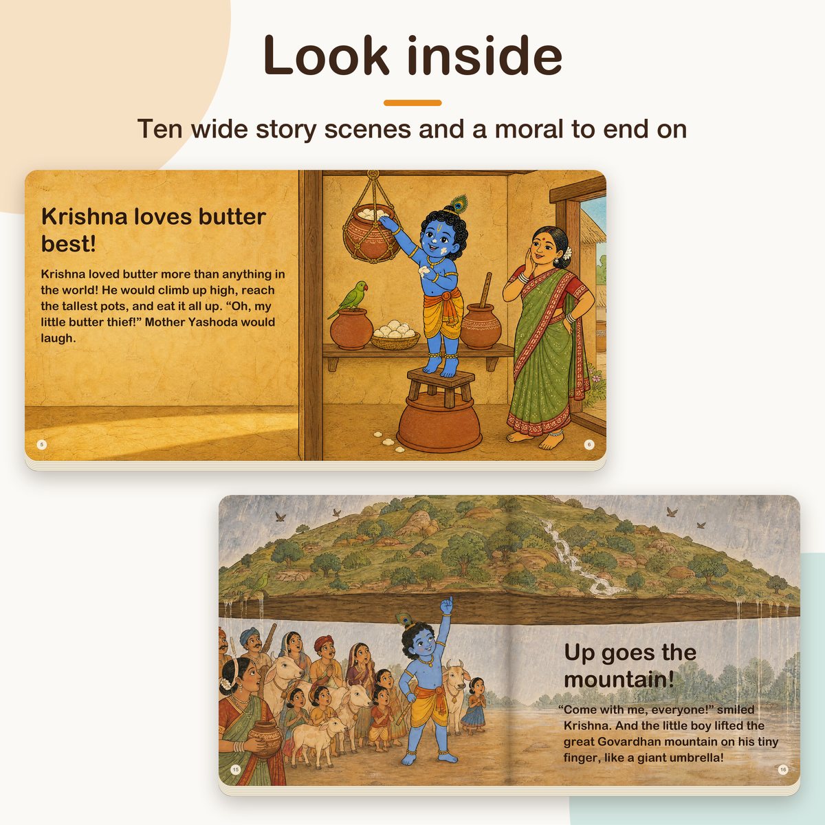 My First Book of Gods: Krishna – The Little Butter Thief, board book for kids 1–5 years: look inside