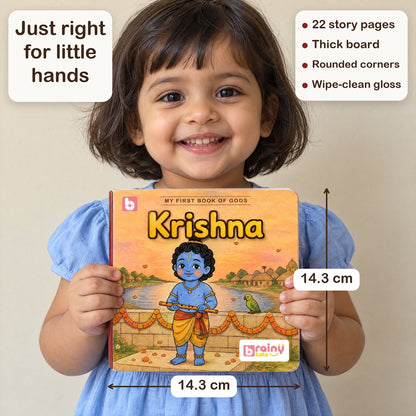 My First Book of Gods: Krishna – The Little Butter Thief, board book for kids 1–5 years: size in a child's hands