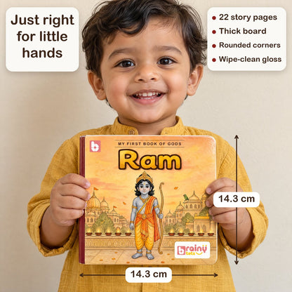 My First Book of Gods: Ram – The Prince Who Kept His Promise, board book for kids 1–5 years: size in a child's hands