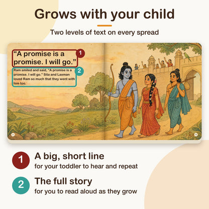 My First Book of Gods: Ram – The Prince Who Kept His Promise, board book for kids 1–5 years: two levels of text