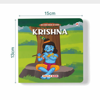 BrainyTots Mythological Board Book dimension measuring 15 × 13 cm, designed for toddlers aged 1–4 years to introduce Hindu mythology, Indian culture, language development, storytelling, and moral values through durable board books.