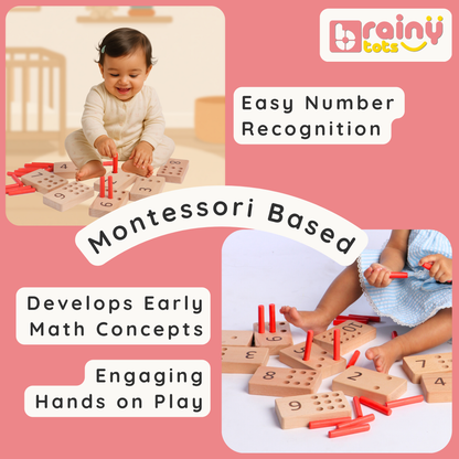 BrainyTots Numbers Peg Board Montessori toy helping toddlers practice number recognition, early math concepts, and hands-on peg placement.