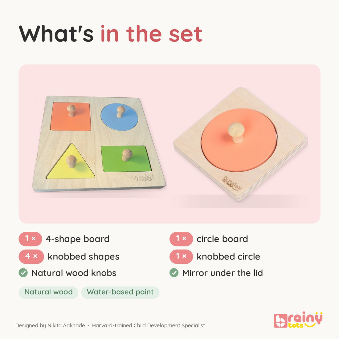 Wooden Shape Puzzle Set - Montessori Shape Sorting Toy for 1 Year Old