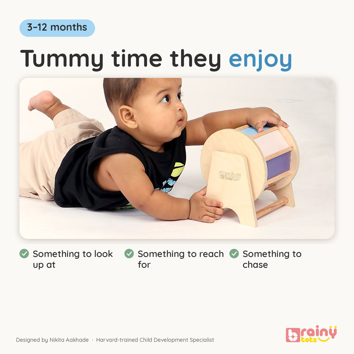Tummy Time Discovery Kit - Montessori Wooden Baby Gift Set (3 Toys)