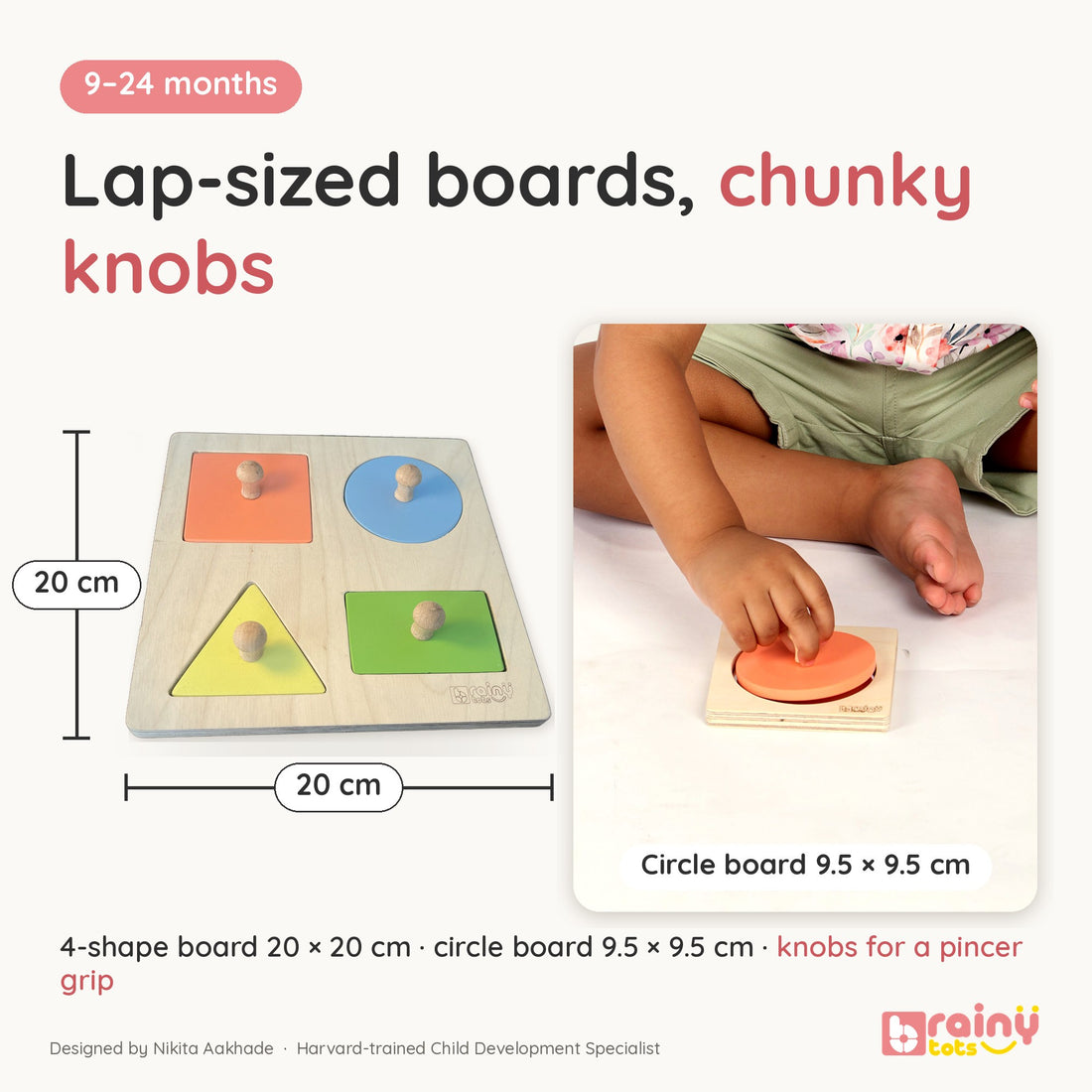 Wooden Shape Puzzle Set - Montessori Shape Sorting Toy for 1 Year Old