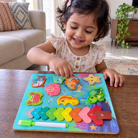 BrainyTots Wooden Sea Adventure Learning 3D Puzzle – 5-in-1 Montessori Activity Board for Kids 2-5 Years