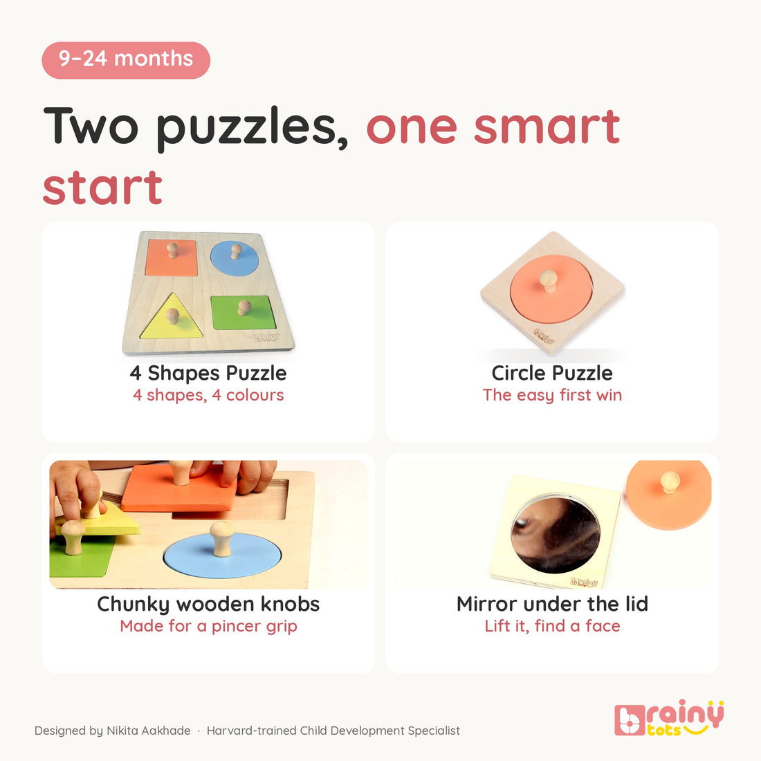 Wooden Shape Puzzle Set - Montessori Shape Sorting Toy for 1 Year Old