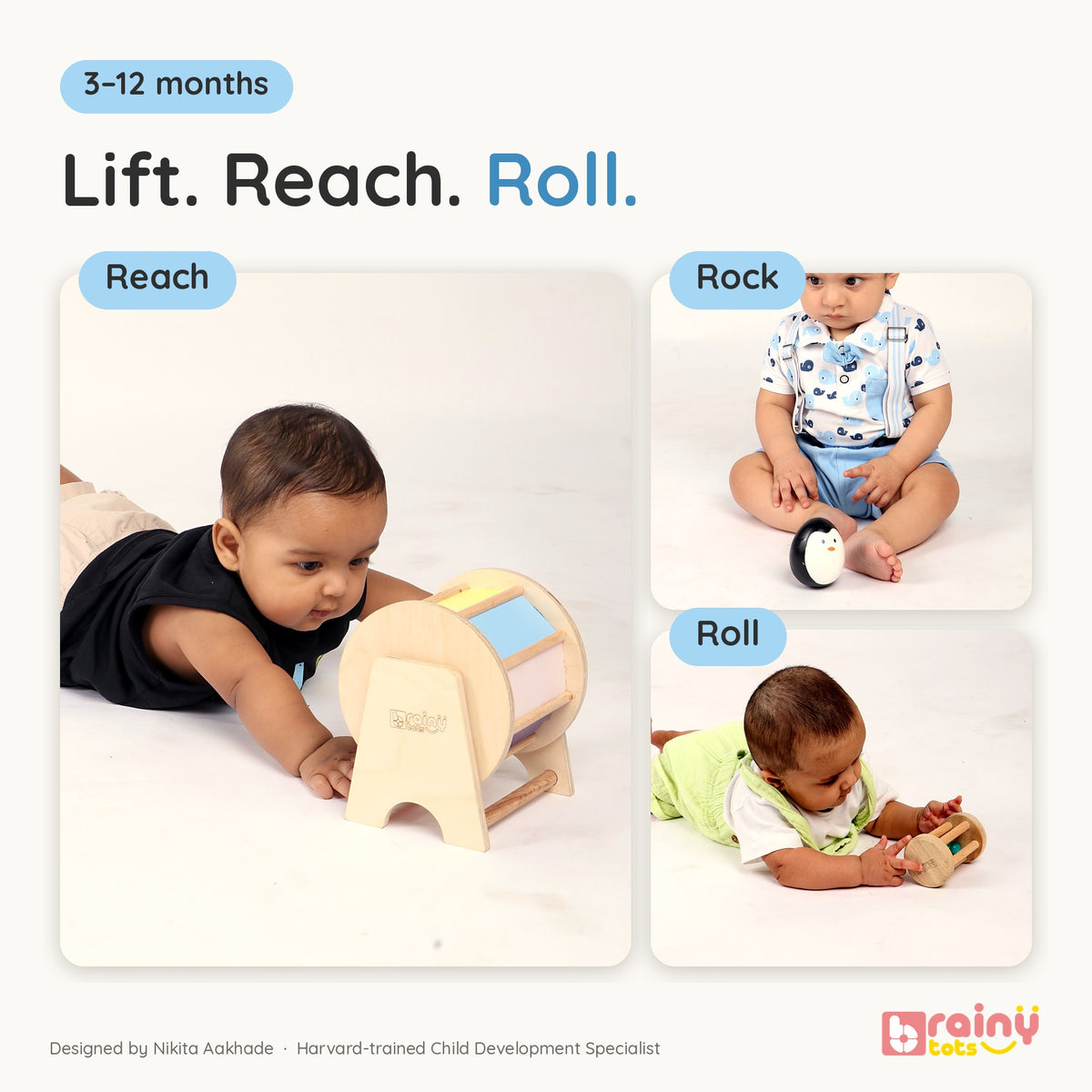 Tummy Time Discovery Kit - Montessori Wooden Baby Gift Set (3 Toys)