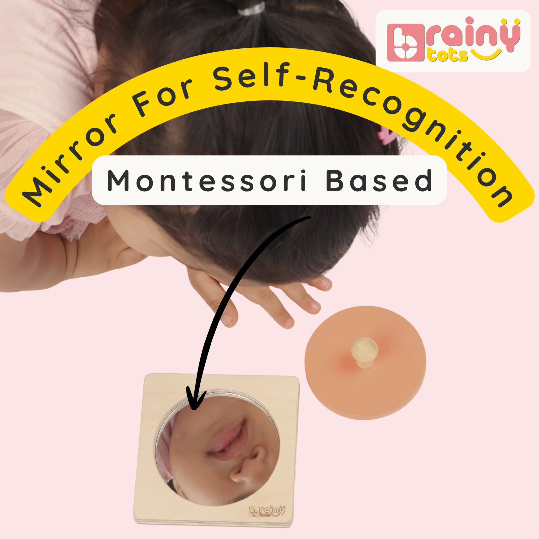 BrainyTots Montessori wooden circle shape puzzle with mirror for baby self recognition and fine motor skill development