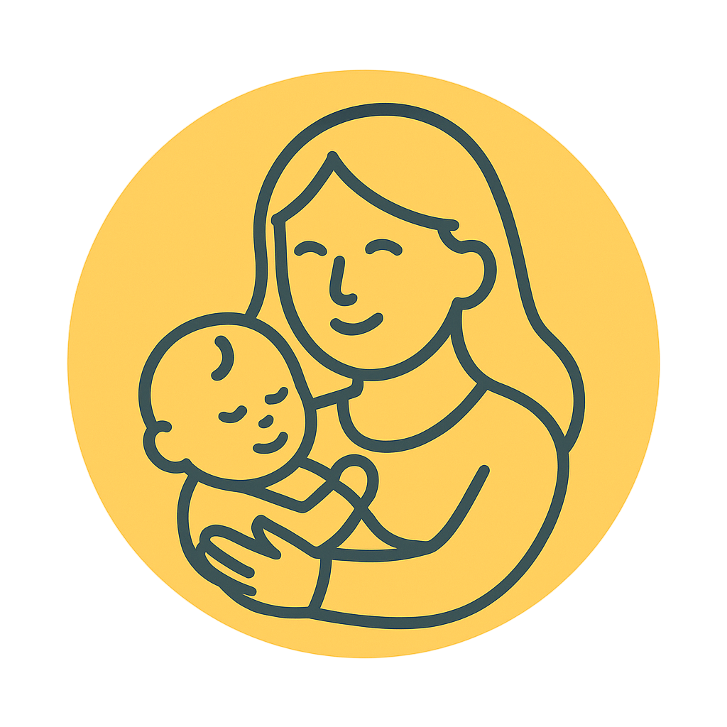 Icon of a woman holding a baby on a yellow background