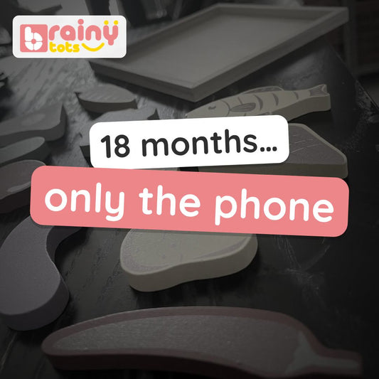 BrainyTots 1.5–2 Years Toy Box video: counting abacus, wooden spelling game, food tray puzzle, Good Habits book, emotion cards and a parents' guidebook.