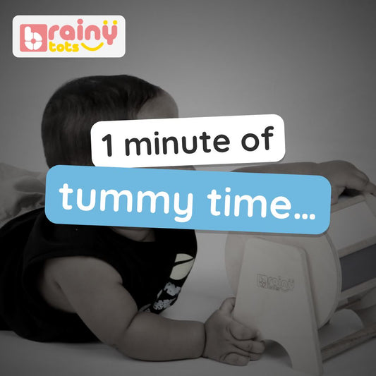 BrainyTots Rainbow Spinning Wheel video: one touch spins the bright colours, so a baby lifts their head and reaches again at tummy time. Ages 3–12 months.