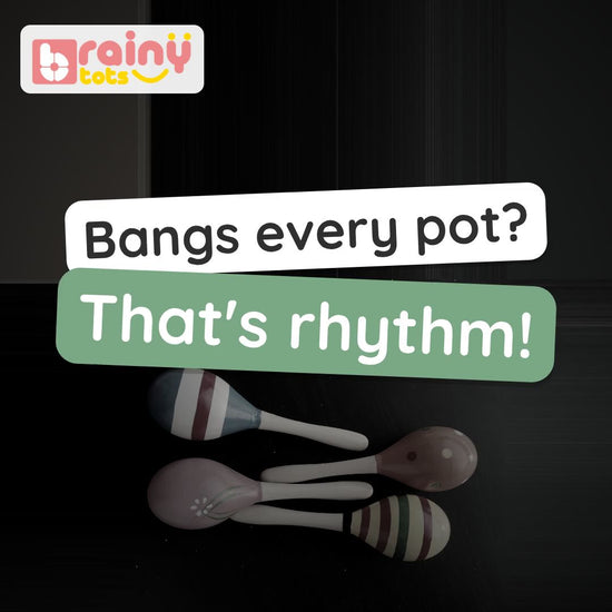 BrainyTots Wooden Shakers video: a pair of hand-painted wooden shakers with a soft rattle and handles sized for a little fist. Ages 12 months+.