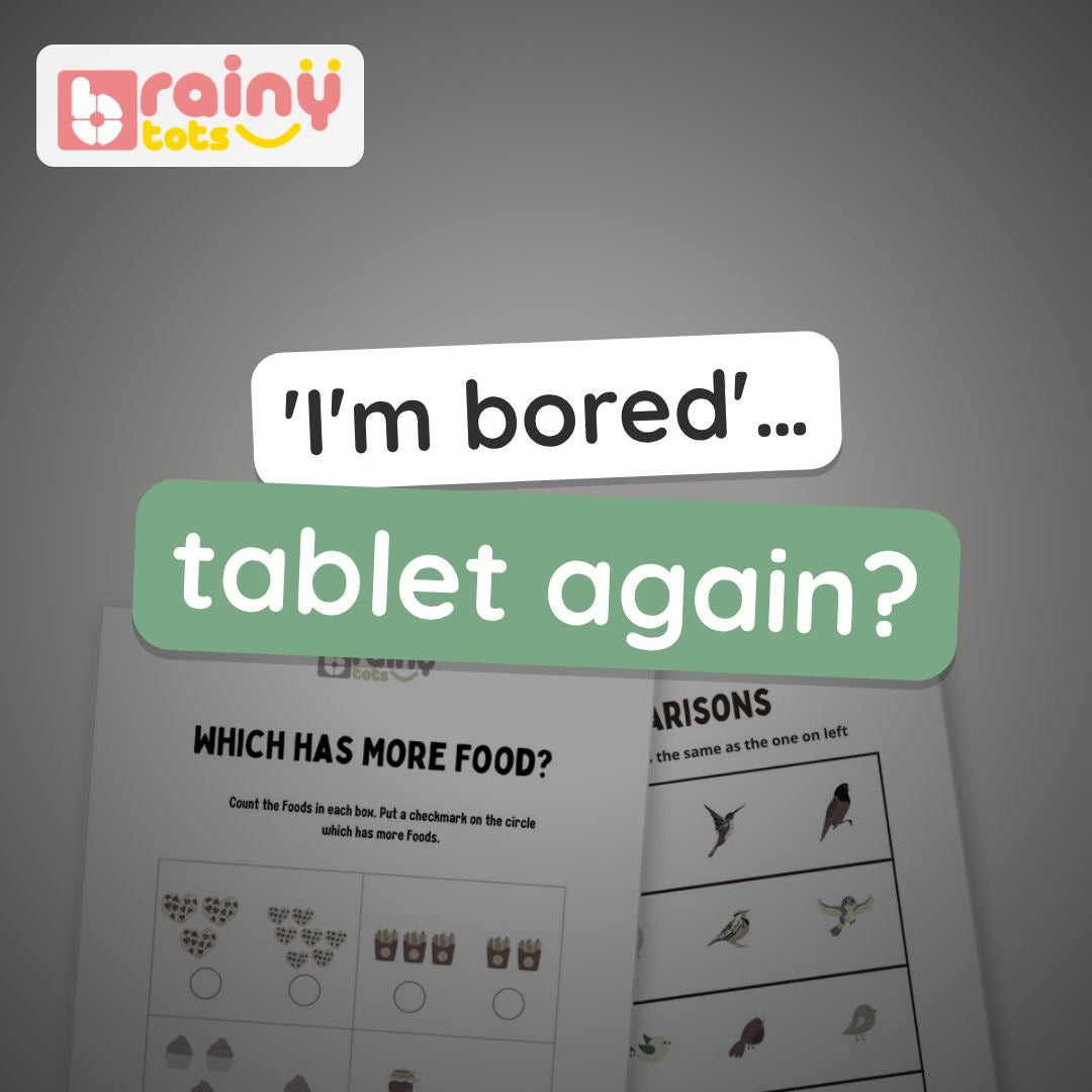 BrainyTots Brainy Thinking Worksheets video: 100 printable pages of matching, size comparison, counting and odd-one-out activities. Ages 3–6.