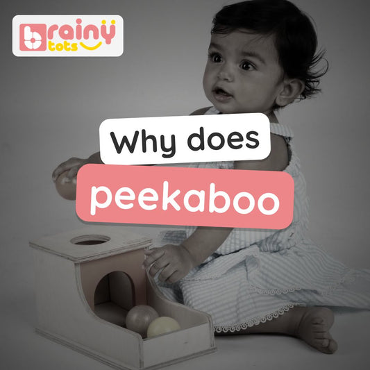 BrainyTots Object Permanence Box video: the ball dropped into the wooden box disappears and rolls back out, again and again. Ages 6–24 months.