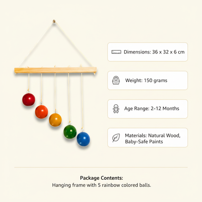 Colorful hanging frame with rainbow-colored balls on a white background