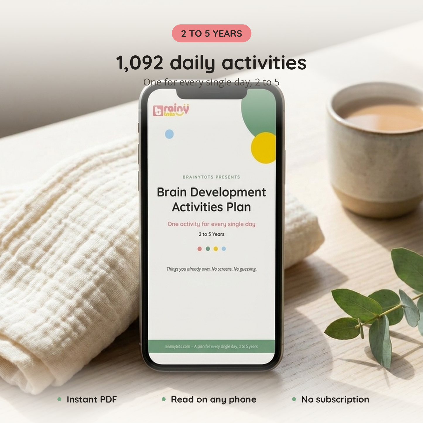 The 2 to 5 Years plan open on a phone, 1,092 daily activities