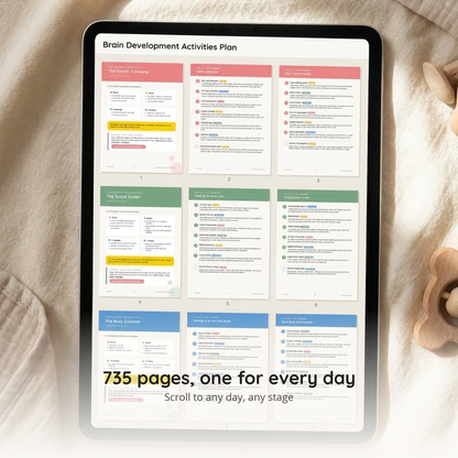 735 pages shown as a reader page grid on a tablet