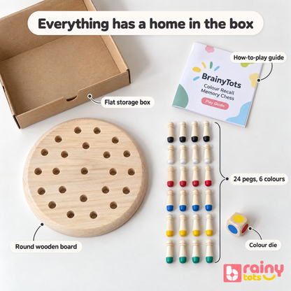 Colour Recall Memory Chess – Wooden Memory Chess Game for Kids 3+ Years | 24 Pegs, 6 Colours, 2-4 Players | Montessori-Inspired Memory & Focus Board Game