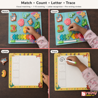 Four skills on one board: fine-motor, counting, letter recognition and pre-writing for ages 2-5