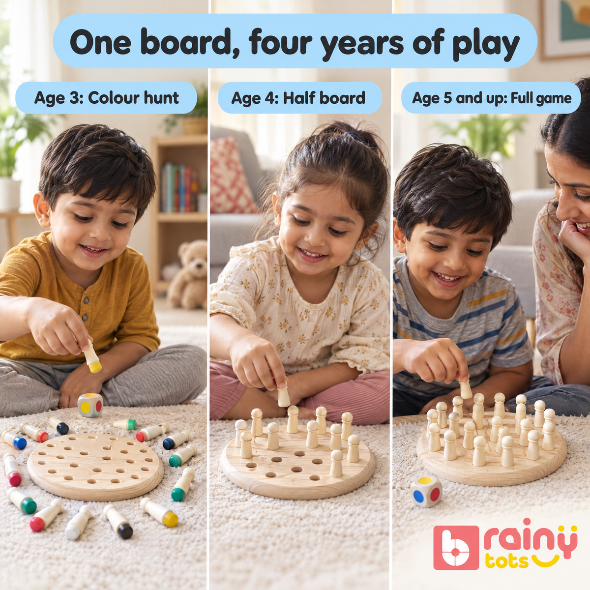 Colour Recall Memory Chess – Wooden Memory Chess Game for Kids 3+ Years | 24 Pegs, 6 Colours, 2-4 Players | Montessori-Inspired Memory & Focus Board Game