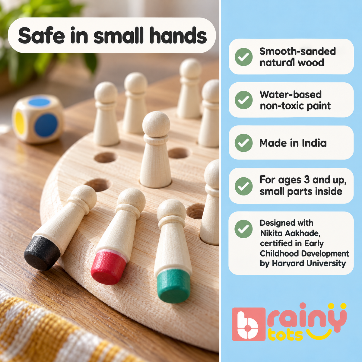 Colour Recall Memory Chess – Wooden Memory Chess Game for Kids 3+ Years | 24 Pegs, 6 Colours, 2-4 Players | Montessori-Inspired Memory & Focus Board Game