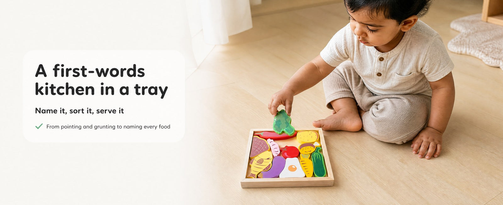 A first-words kitchen in a tray